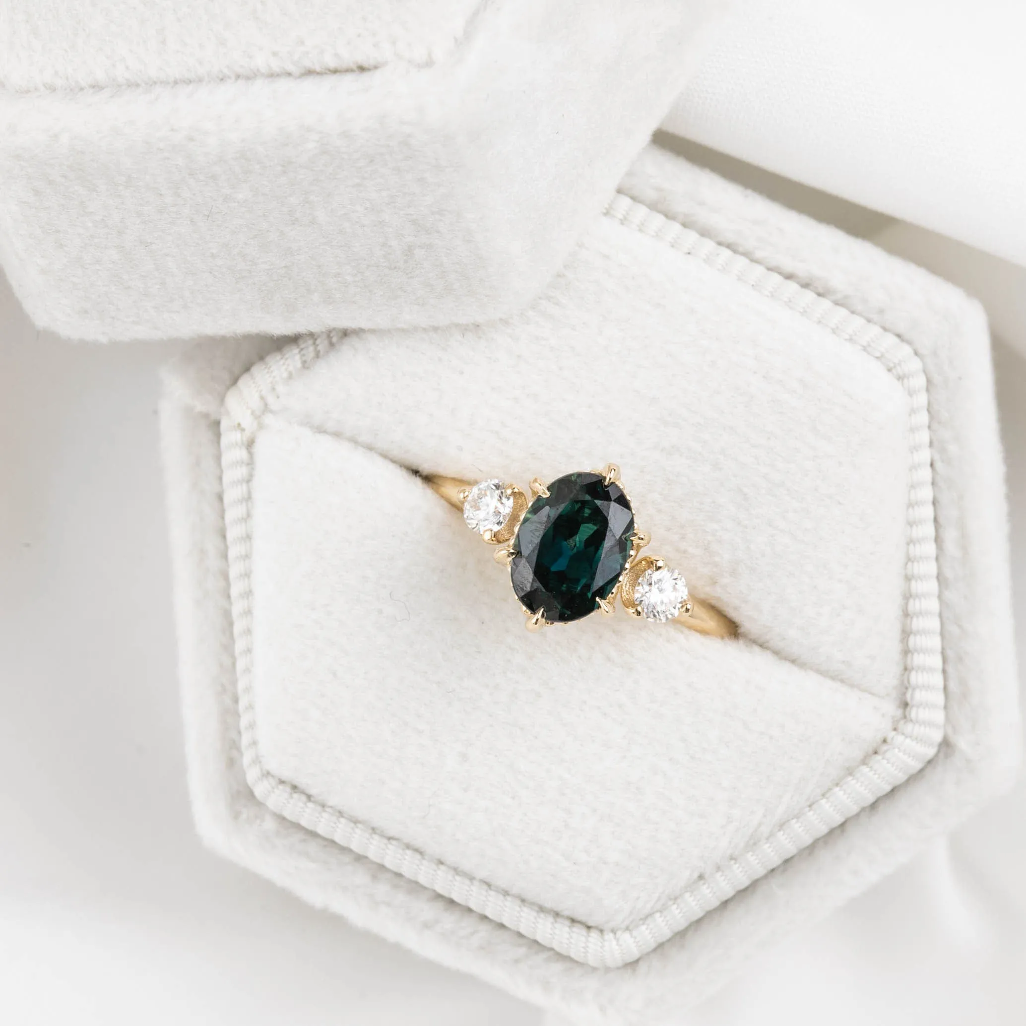 Ayana Ring 1.61ct Blue Green Oval Queensland Sapphire, 14K Yellow Gold (One of a kind)