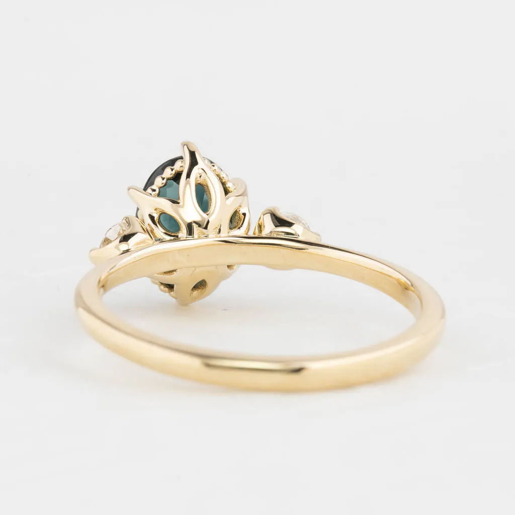 Ayana Ring 1.61ct Blue Green Oval Queensland Sapphire, 14K Yellow Gold (One of a kind)