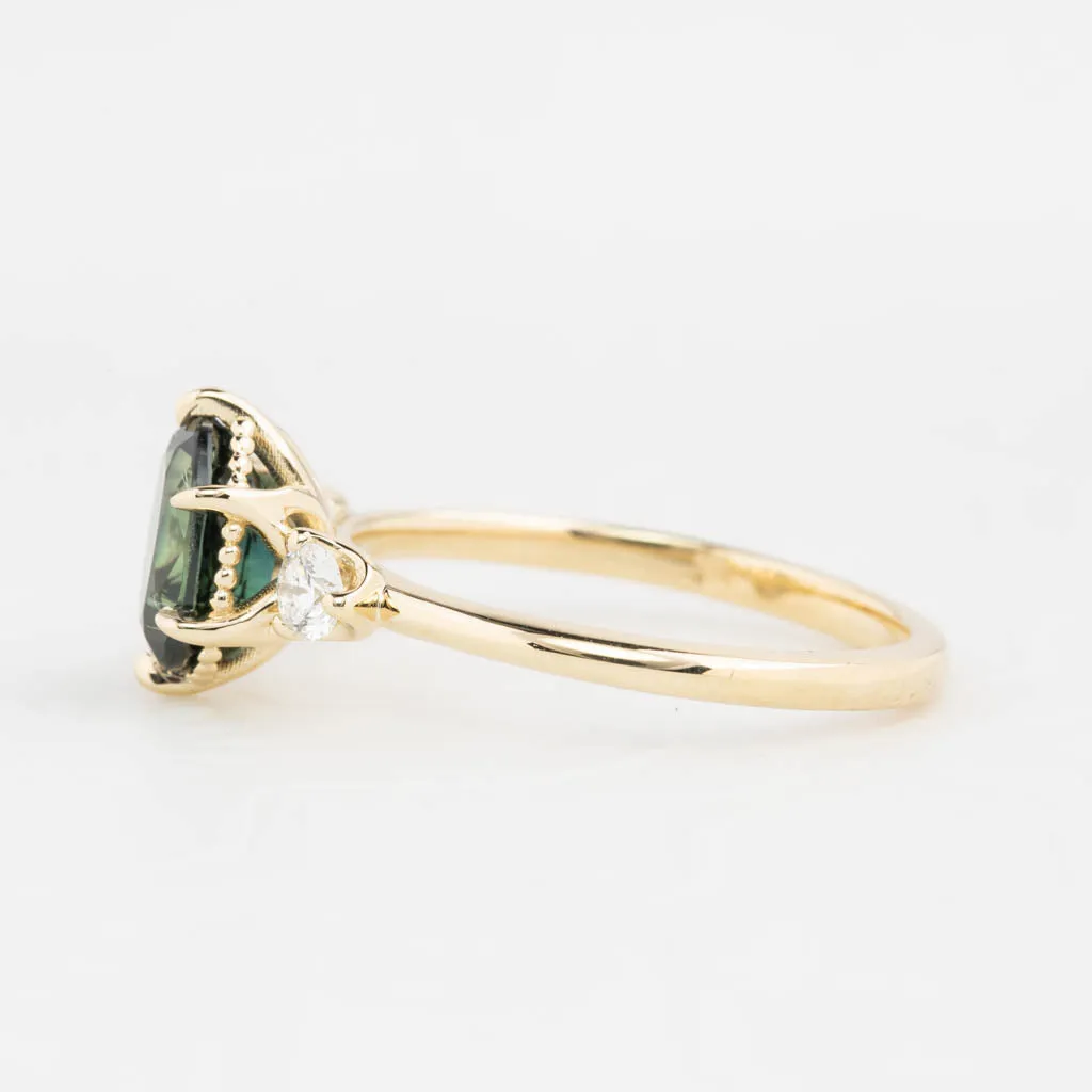 Ayana Ring 1.61ct Blue Green Oval Queensland Sapphire, 14K Yellow Gold (One of a kind)