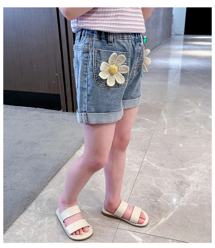 Baby Kid Girls Flower Shorts Jeans