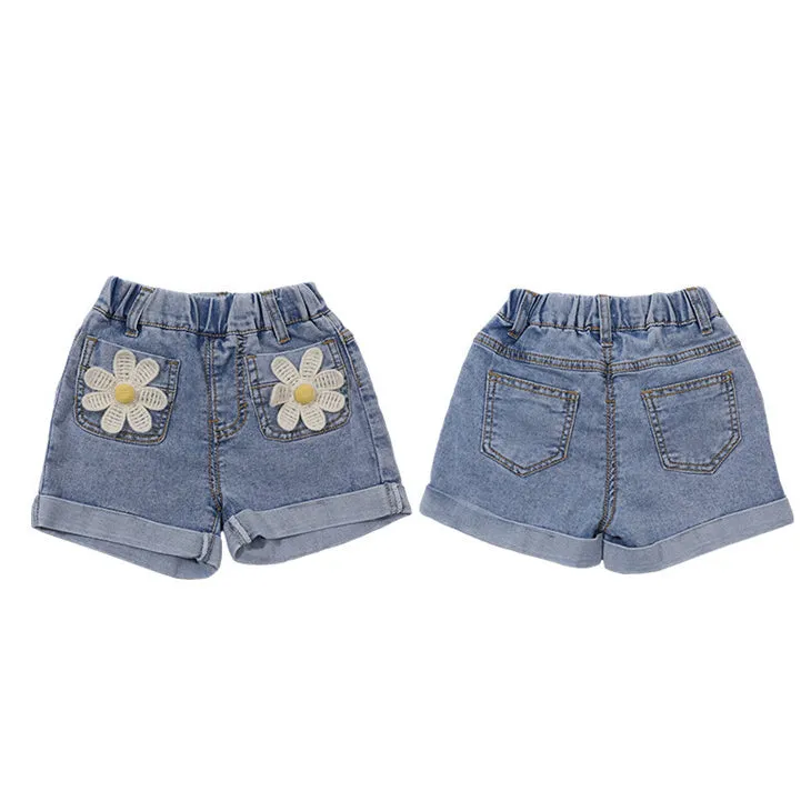 Baby Kid Girls Flower Shorts Jeans