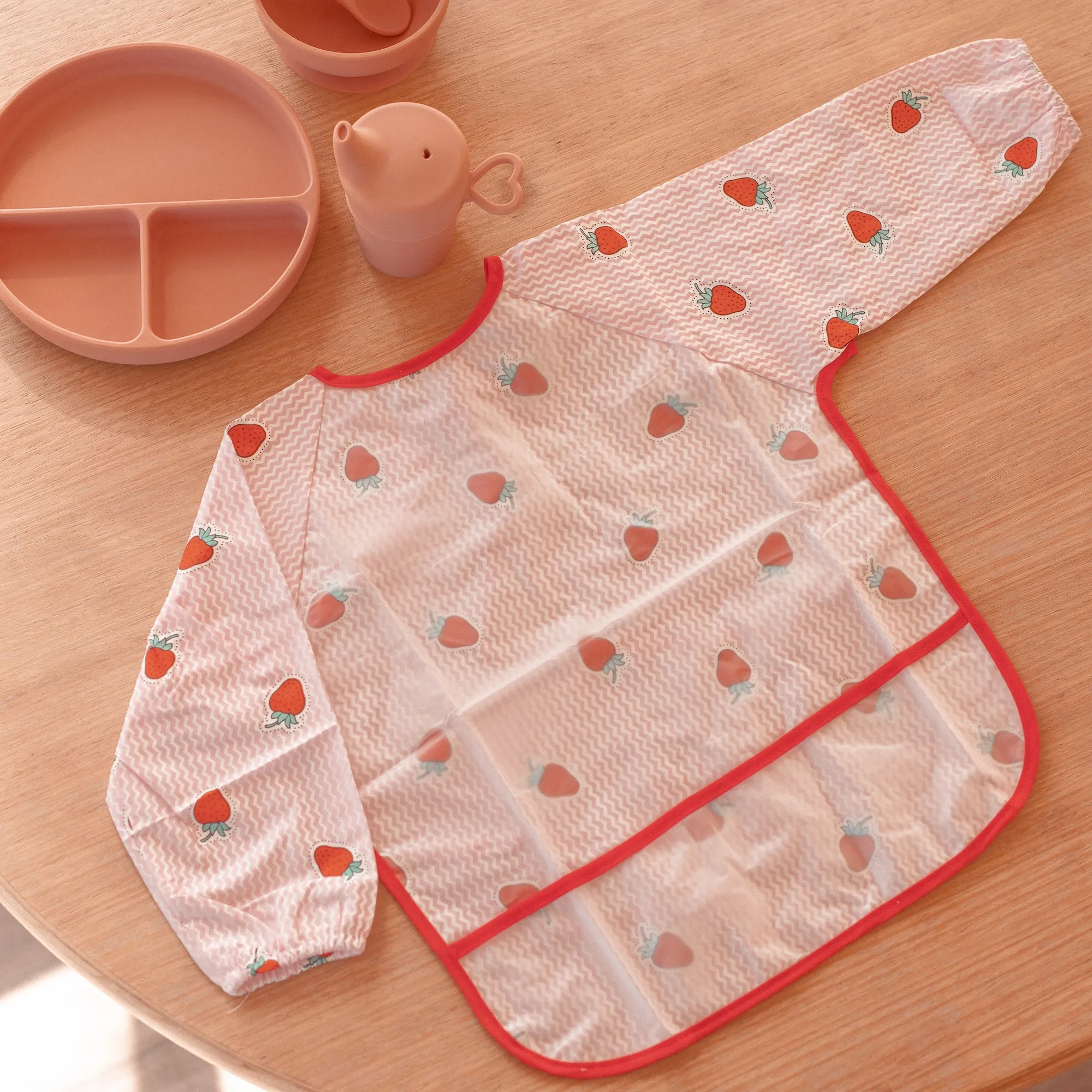 Baby Long Sleeve Apron Smock Bib Christmas Santa Red