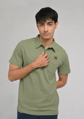 Basic Piquet Cuban Green Self Collar Polo T-Shirt