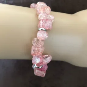 Berry Pink Quartz Ice Crystal and Silver Bracelet