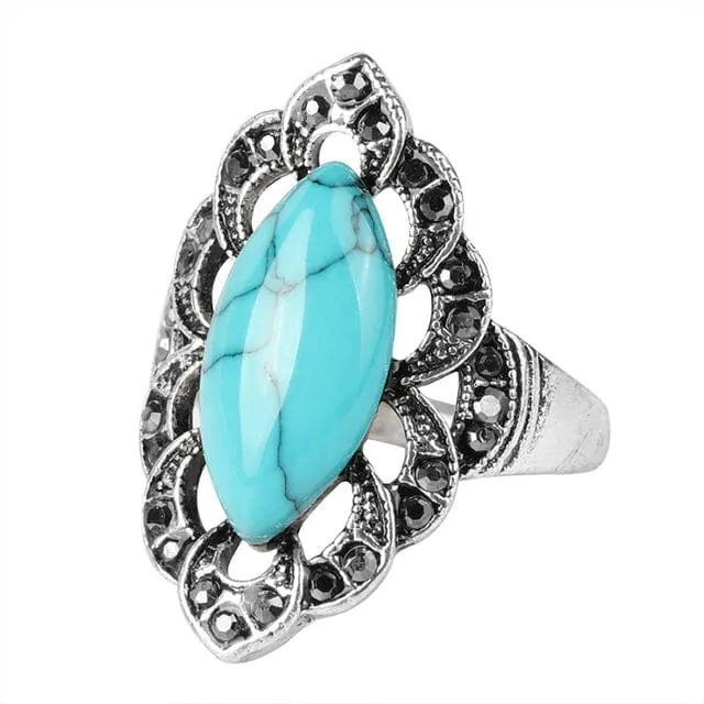 Big Vintage Flower Turquoise Stone Ring