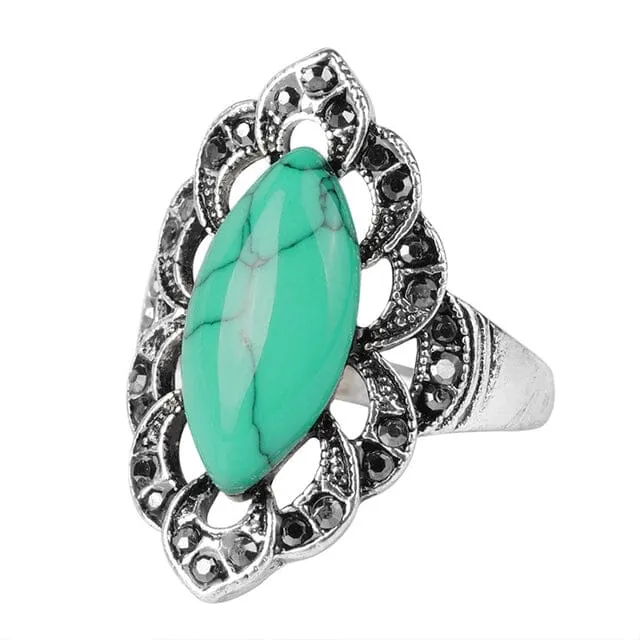 Big Vintage Flower Turquoise Stone Ring