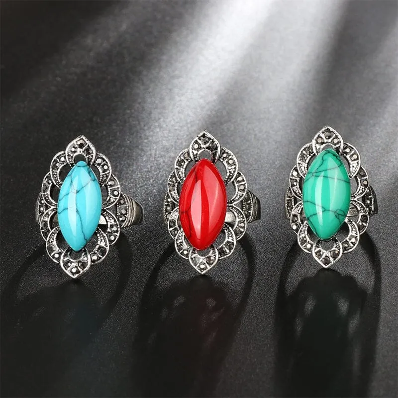 Big Vintage Flower Turquoise Stone Ring