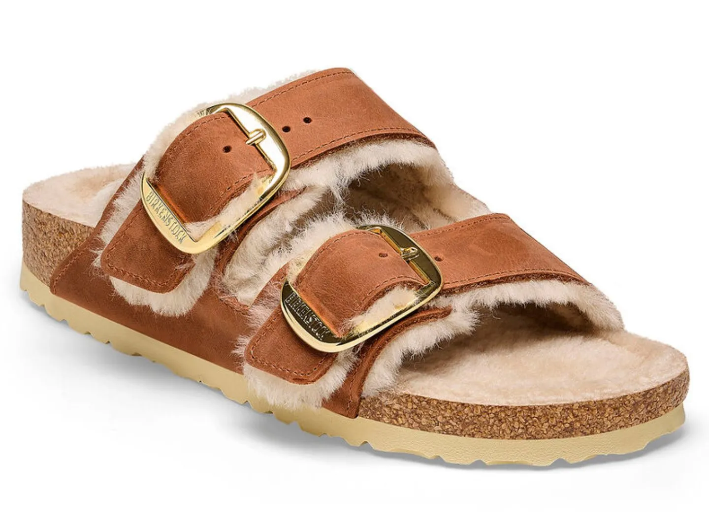 Birkenstock: Arizona Shearling Big Buckle in Cognac