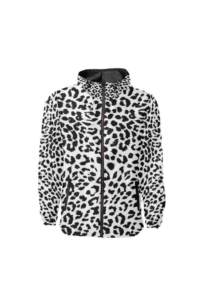 Black and White Leopard Print All Over Print Windbreaker for Men