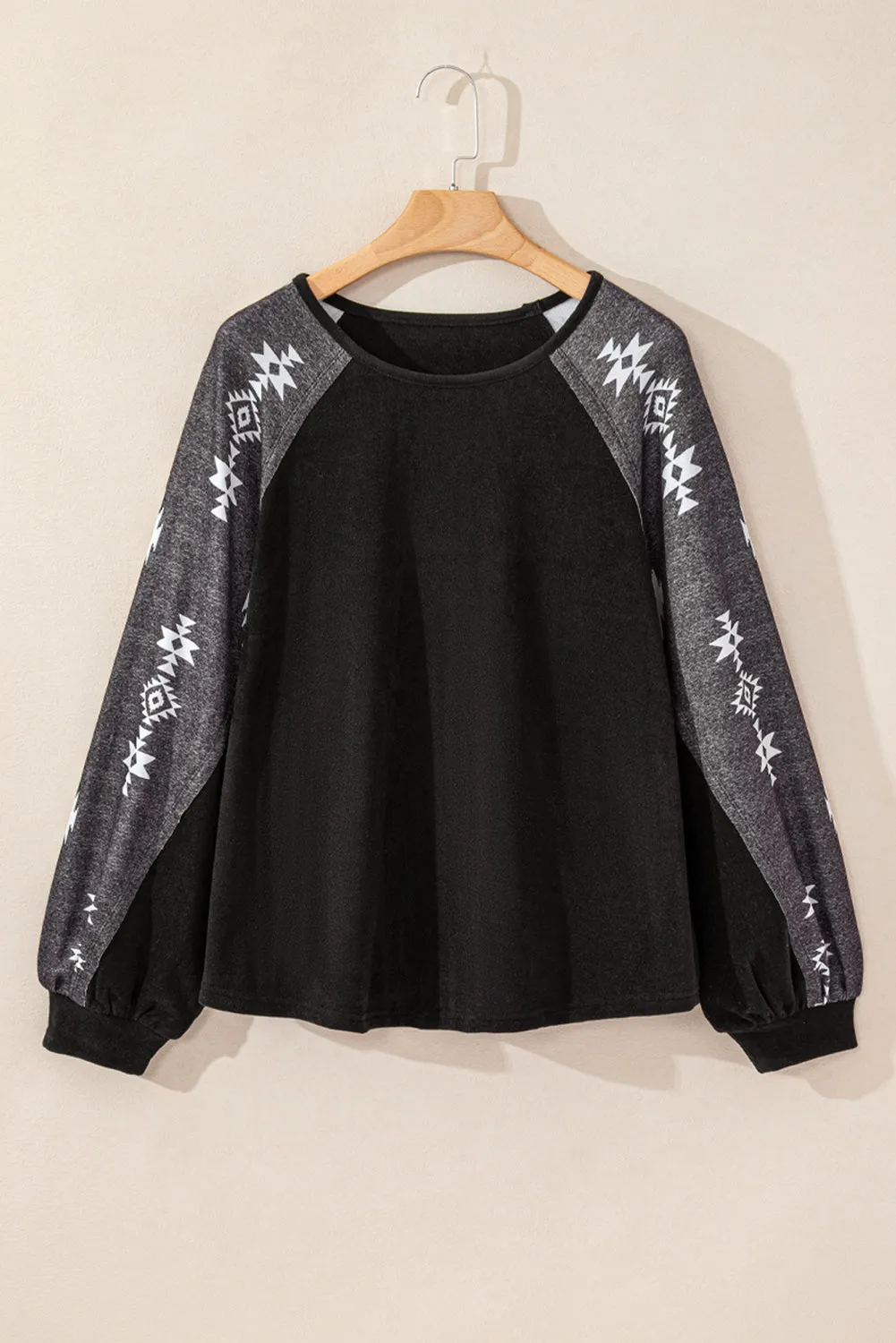 Black Western Print Patch Long Sleeve Top