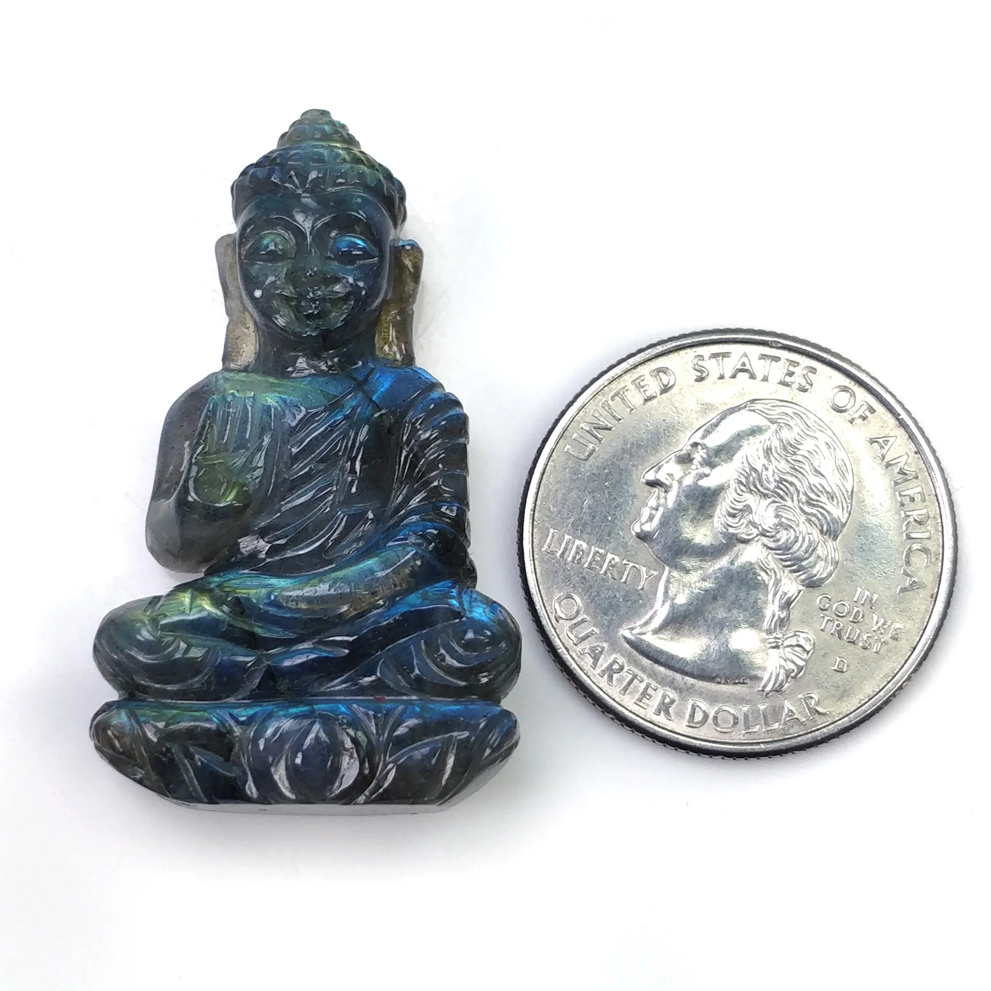 BLUE LABRADORITE Gemstone Carving : 47.35cts Natural Untreated Labradorite Gemstone Hand Carved Buddha Sculpture 39*22mm (With Video)