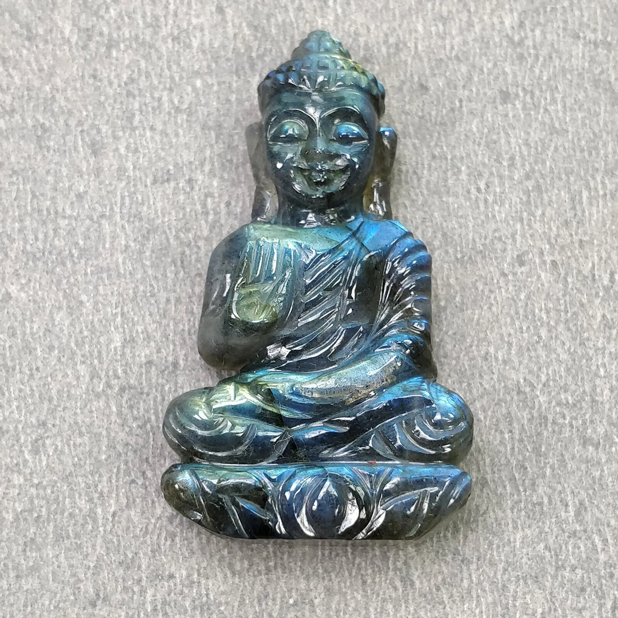 BLUE LABRADORITE Gemstone Carving : 47.35cts Natural Untreated Labradorite Gemstone Hand Carved Buddha Sculpture 39*22mm (With Video)