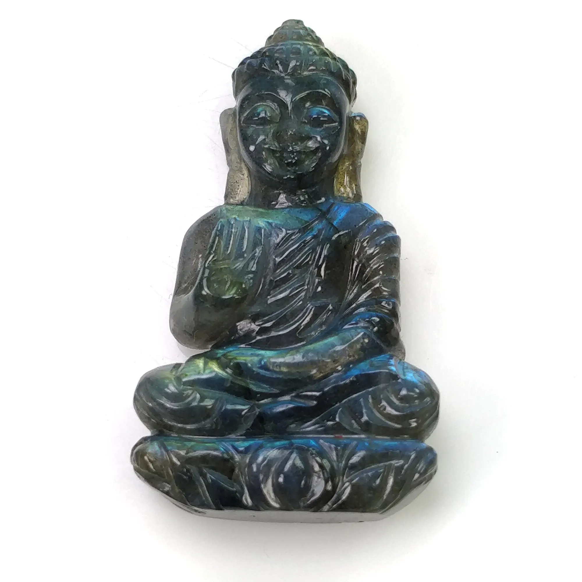 BLUE LABRADORITE Gemstone Carving : 47.35cts Natural Untreated Labradorite Gemstone Hand Carved Buddha Sculpture 39*22mm (With Video)