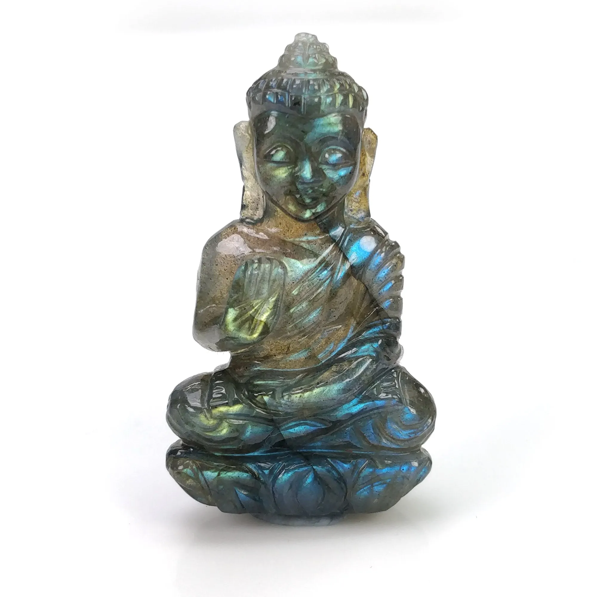 BLUE LABRADORITE Gemstone Carving : 47.35cts Natural Untreated Labradorite Gemstone Hand Carved Buddha Sculpture 39*22mm (With Video)