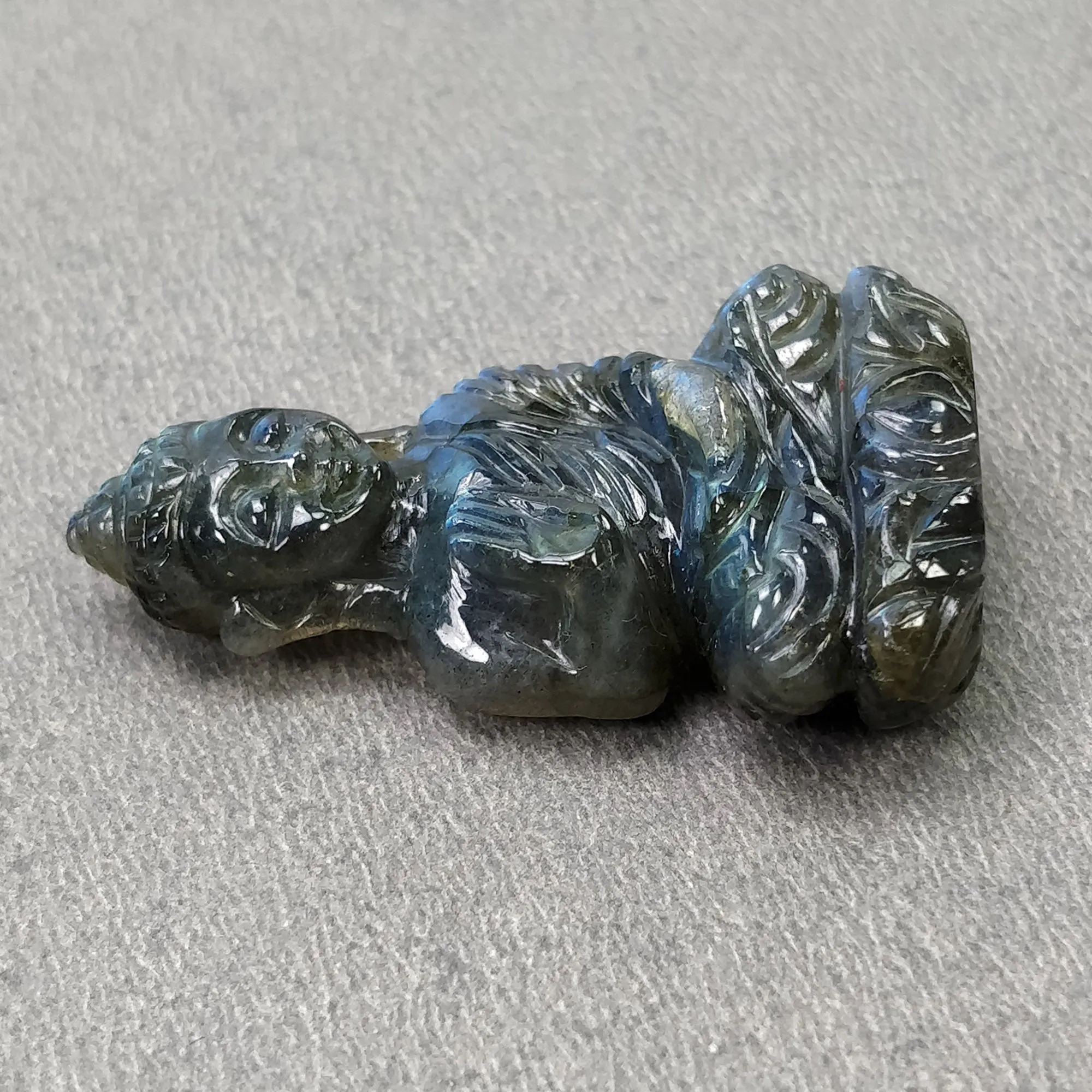 BLUE LABRADORITE Gemstone Carving : 47.35cts Natural Untreated Labradorite Gemstone Hand Carved Buddha Sculpture 39*22mm (With Video)