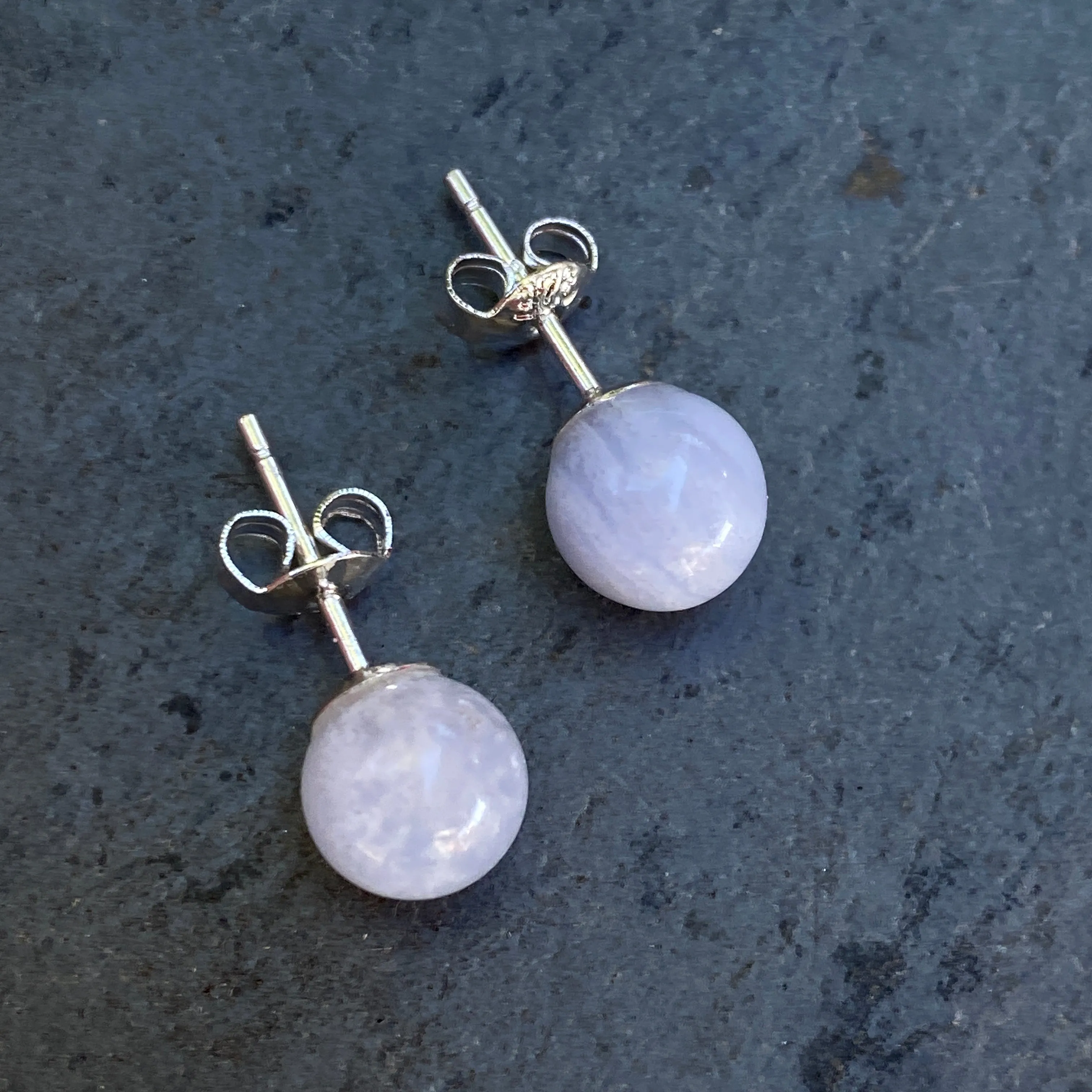 Blue lace agate gemstone stud earrings