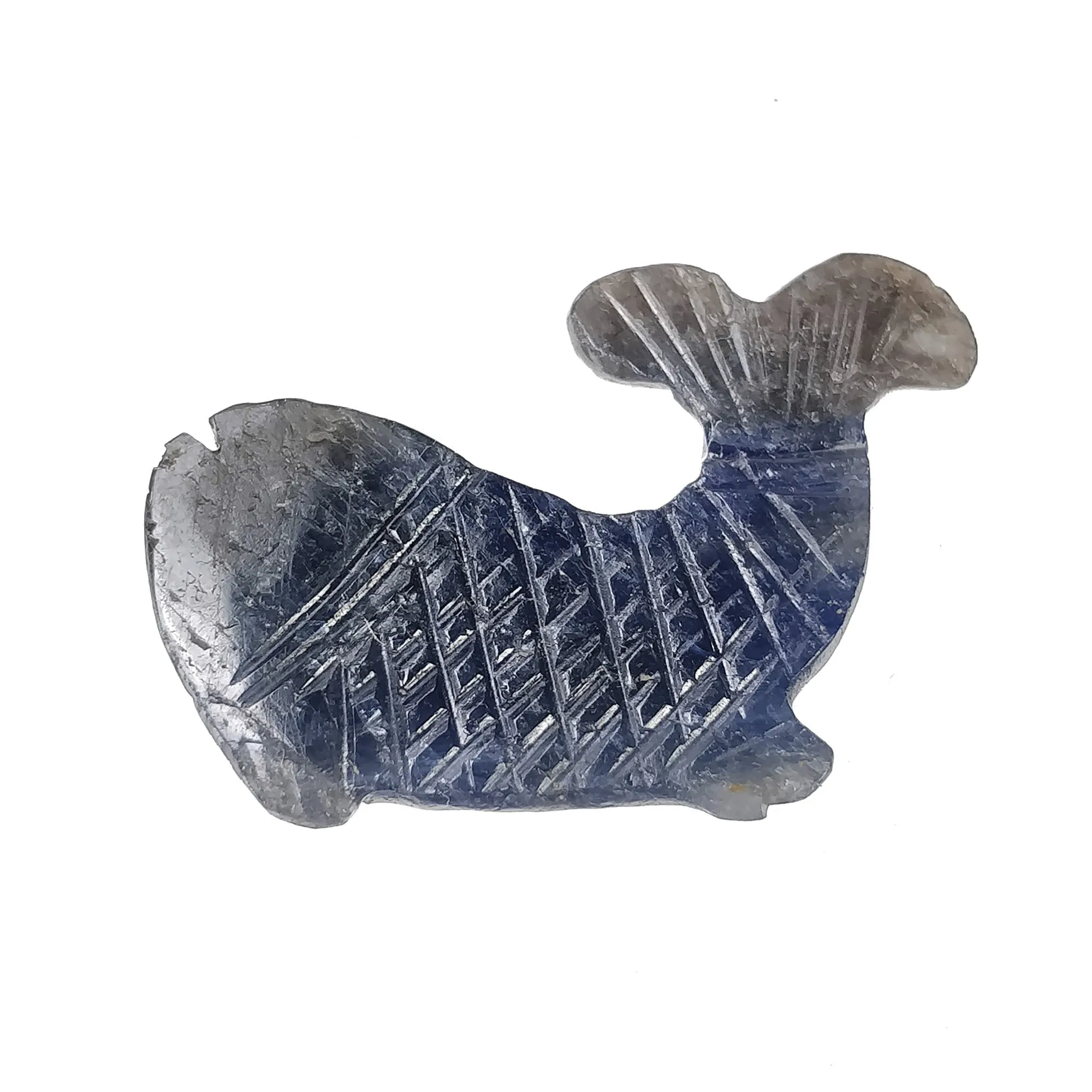 BLUE SAPPHIRE Gemstone Carving : 20.90cts Natural Untreated Unheated Sapphire Hand Carved Fish 30*20mm (With Video)