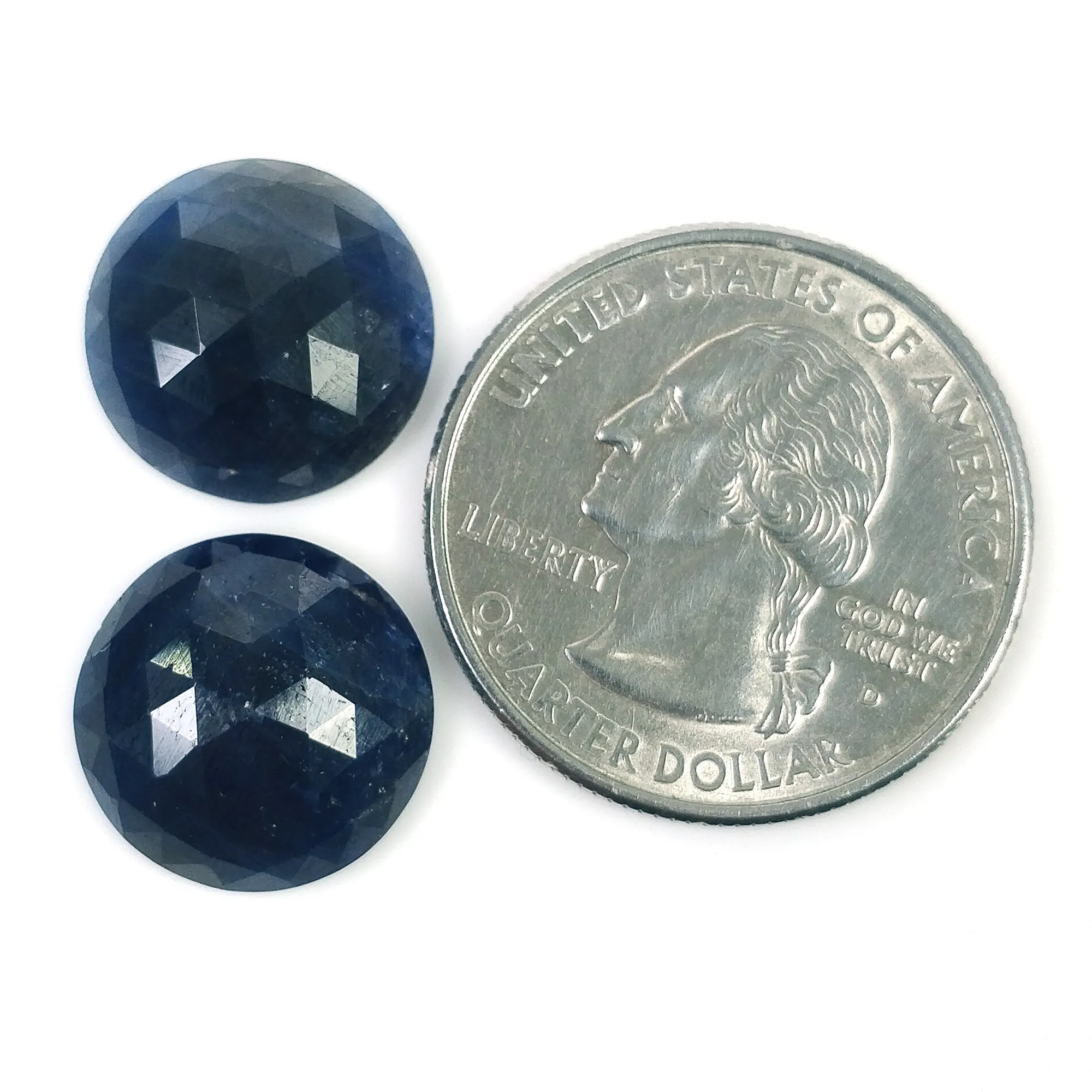 BLUE SAPPHIRE Gemstone Rose Cut : 18.50cts Natural Untreated Unheated Sapphire Rose Cut Round Shape 14mm Pair (With Video)