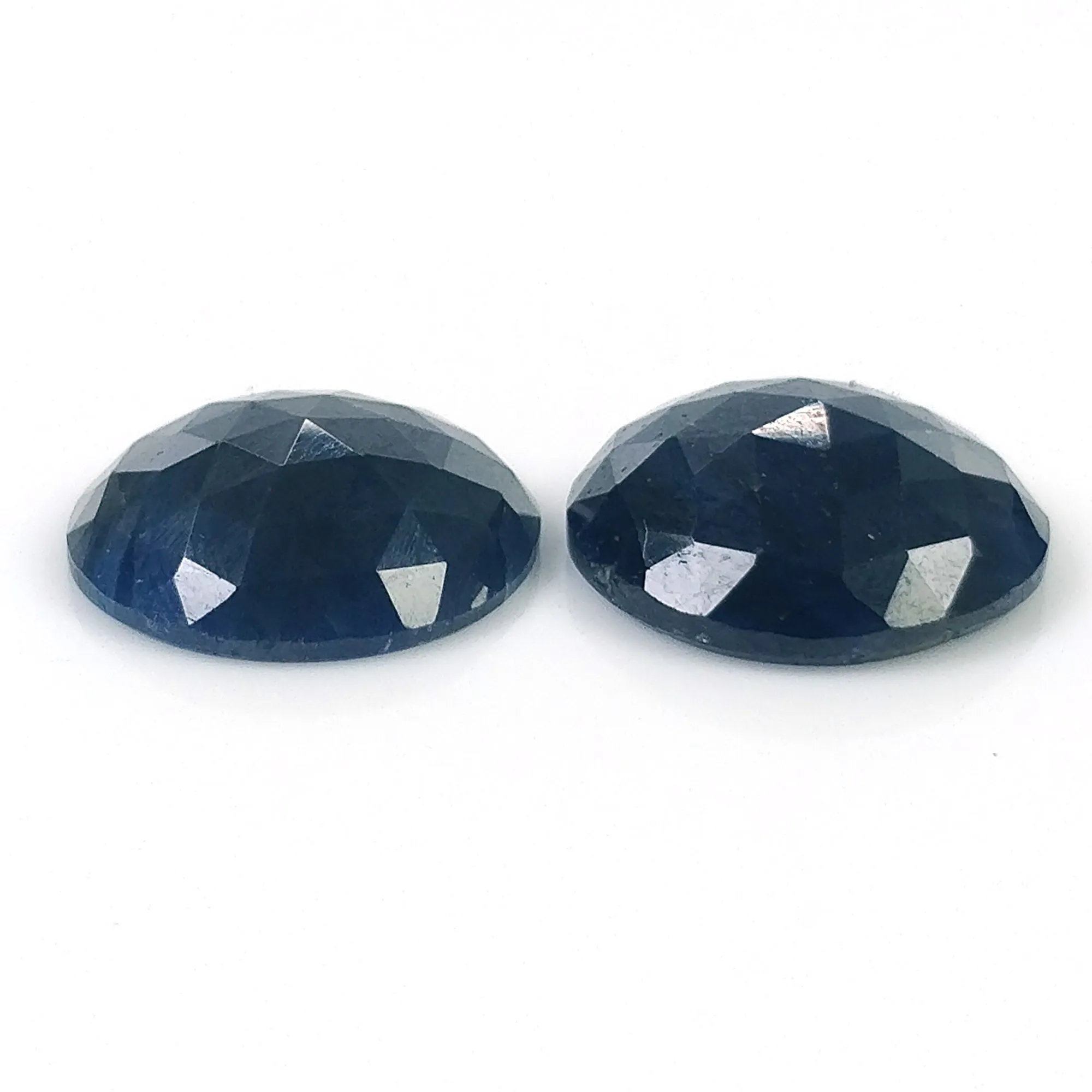 BLUE SAPPHIRE Gemstone Rose Cut : 18.50cts Natural Untreated Unheated Sapphire Rose Cut Round Shape 14mm Pair (With Video)