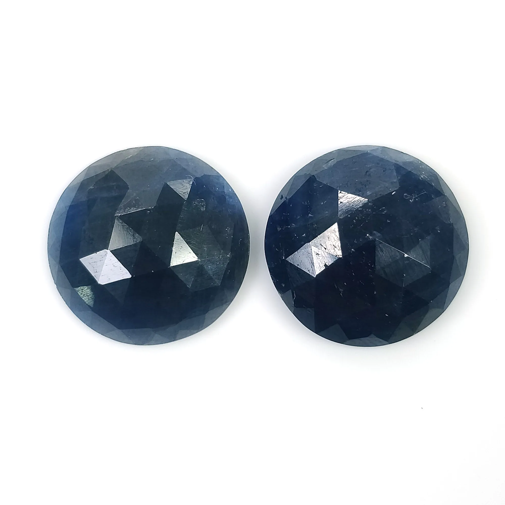 BLUE SAPPHIRE Gemstone Rose Cut : 18.50cts Natural Untreated Unheated Sapphire Rose Cut Round Shape 14mm Pair (With Video)