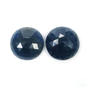 BLUE SAPPHIRE Gemstone Rose Cut : 18.50cts Natural Untreated Unheated Sapphire Rose Cut Round Shape 14mm Pair (With Video)