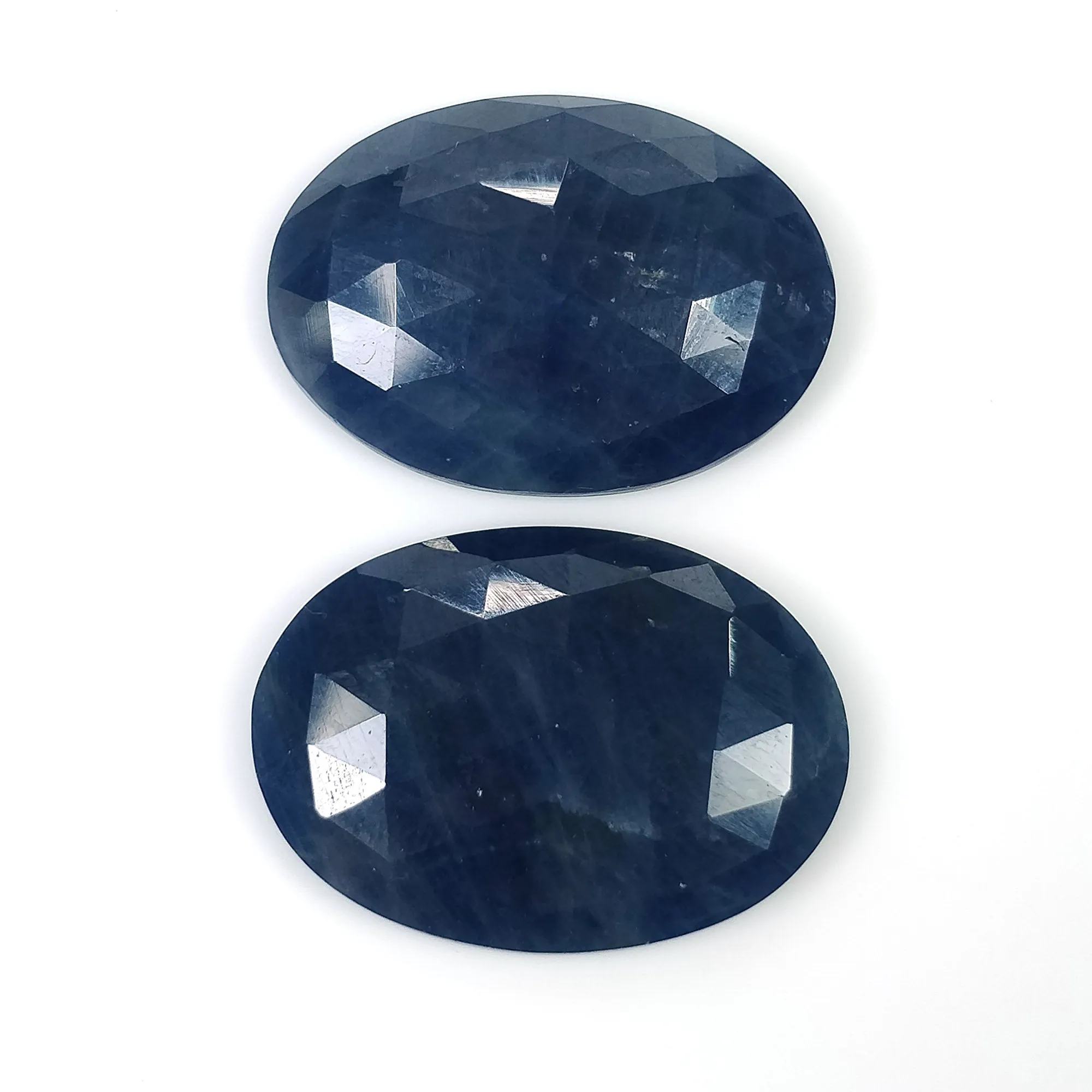 BLUE SAPPHIRE Gemstone Rose Cut : 49.50cts Natural Untreated Unheated Sapphire Oval Shape 25*18mm Pair (With Video)