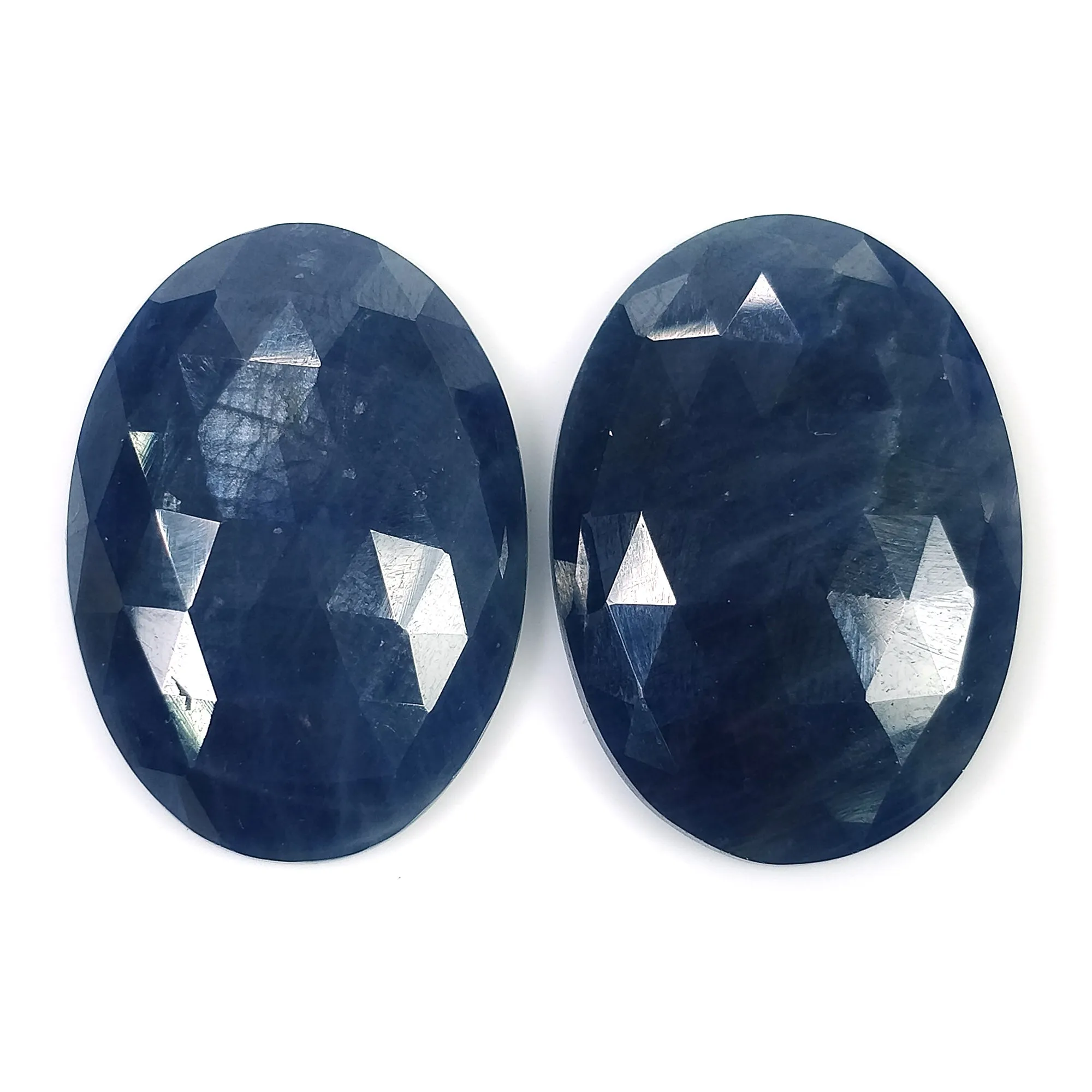 BLUE SAPPHIRE Gemstone Rose Cut : 49.50cts Natural Untreated Unheated Sapphire Oval Shape 25*18mm Pair (With Video)