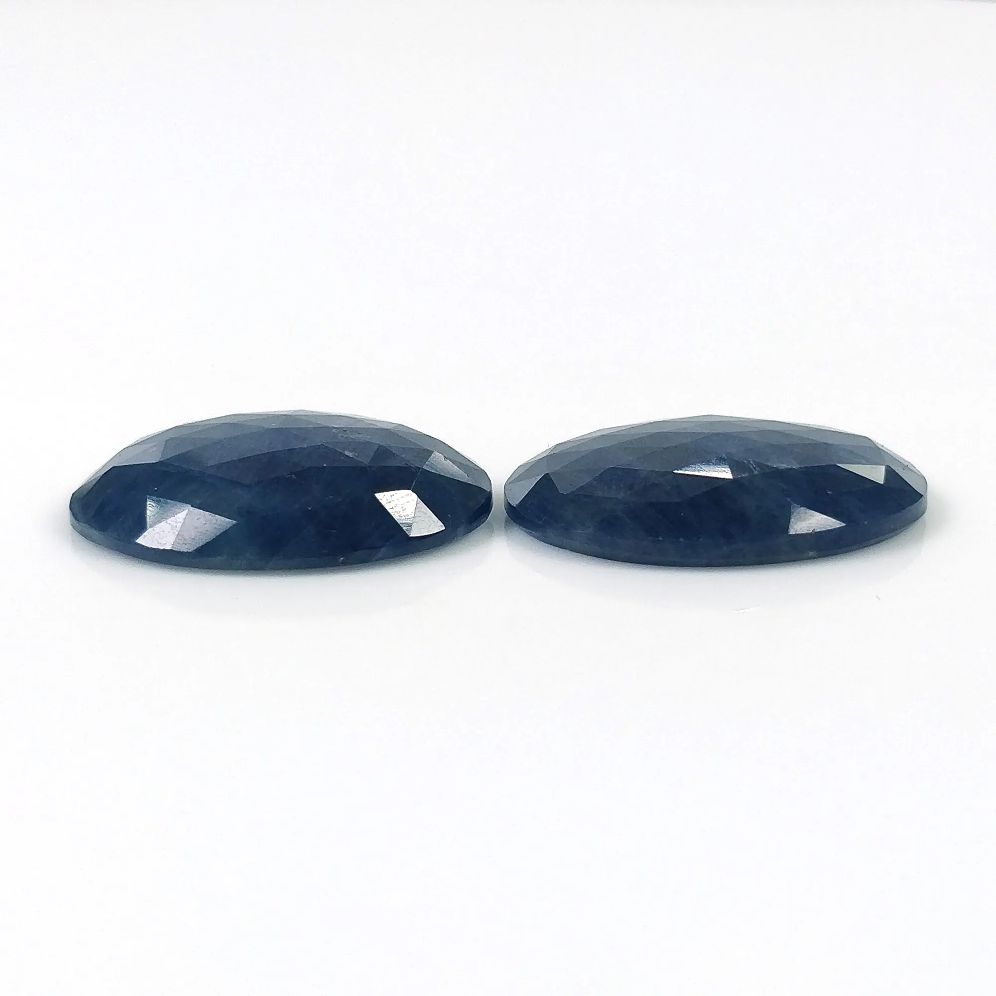 BLUE SAPPHIRE Gemstone Rose Cut : 49.50cts Natural Untreated Unheated Sapphire Oval Shape 25*18mm Pair (With Video)