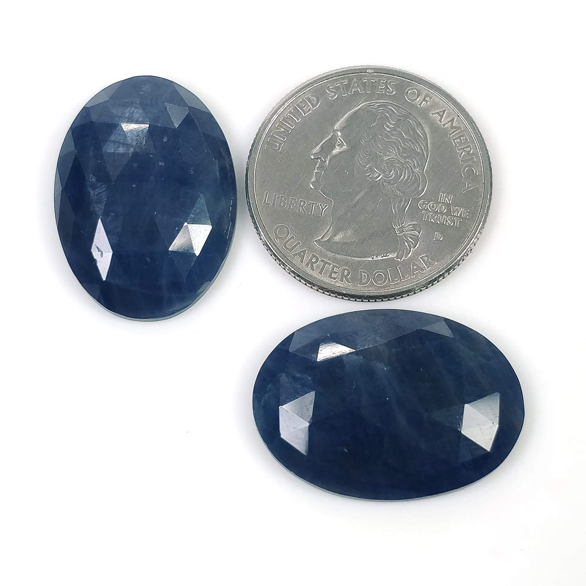 BLUE SAPPHIRE Gemstone Rose Cut : 49.50cts Natural Untreated Unheated Sapphire Oval Shape 25*18mm Pair (With Video)