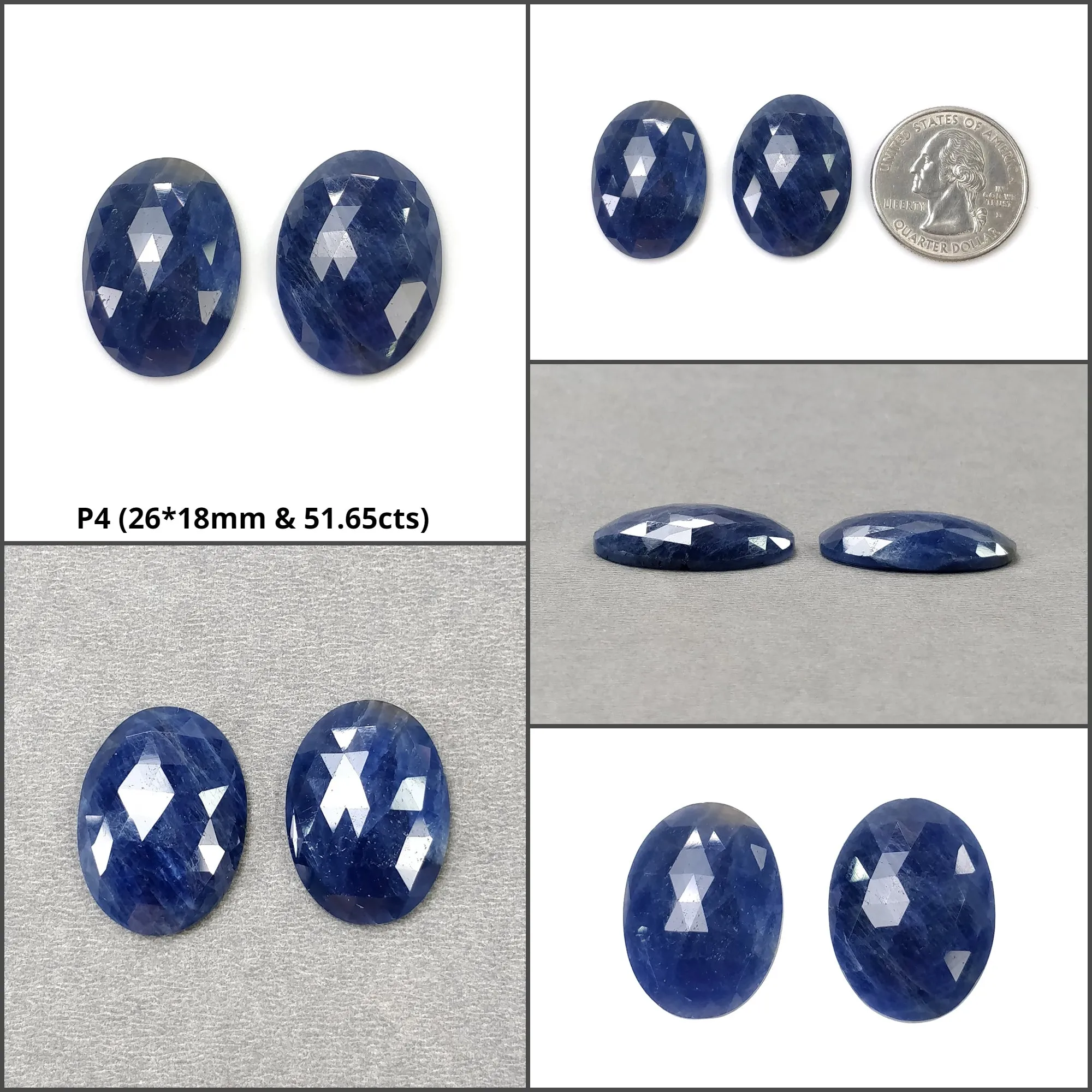 BLUE SAPPHIRE Gemstone Rose Cut : Natural Untreated Unheated Sapphire Oval Shape Pairs