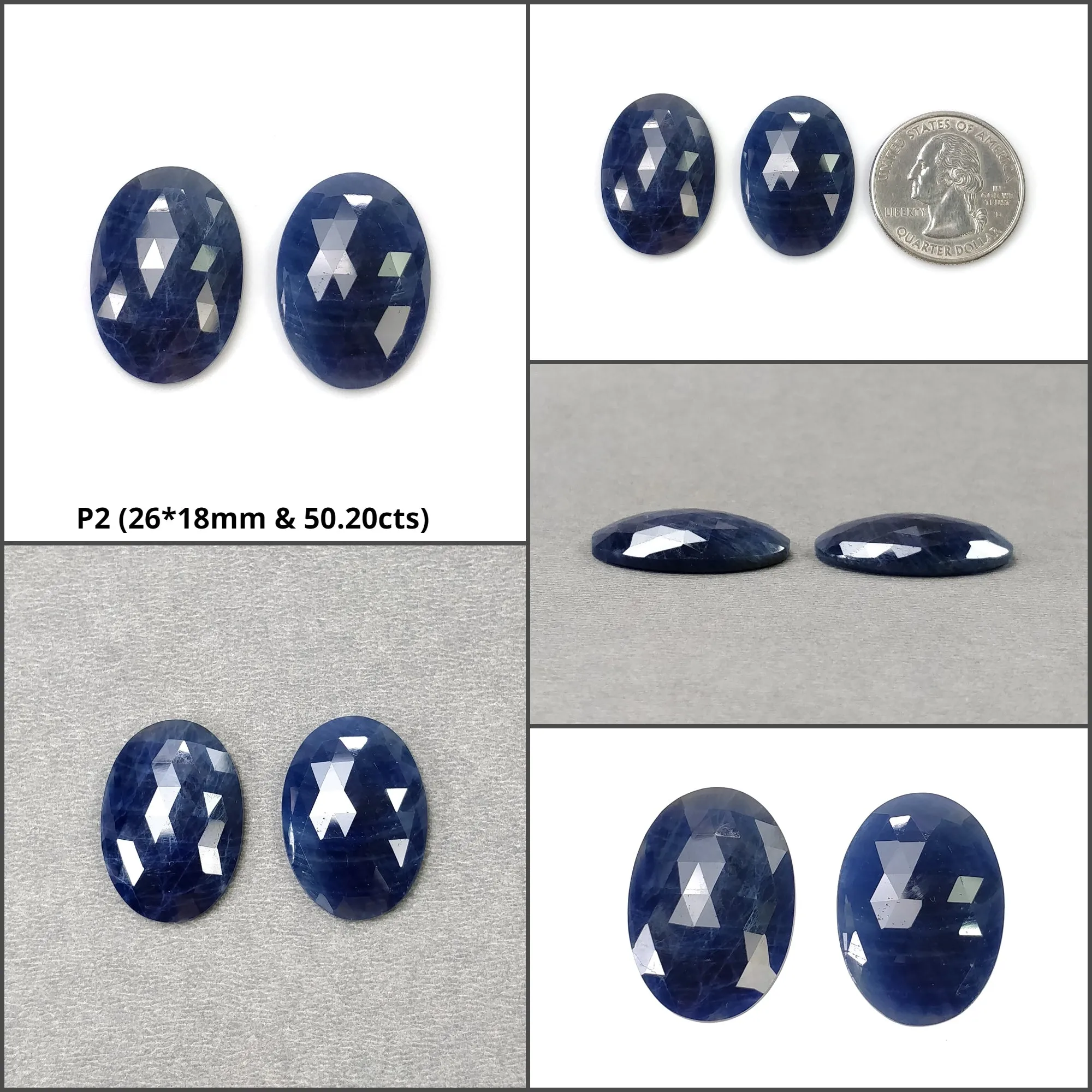 BLUE SAPPHIRE Gemstone Rose Cut : Natural Untreated Unheated Sapphire Oval Shape Pairs