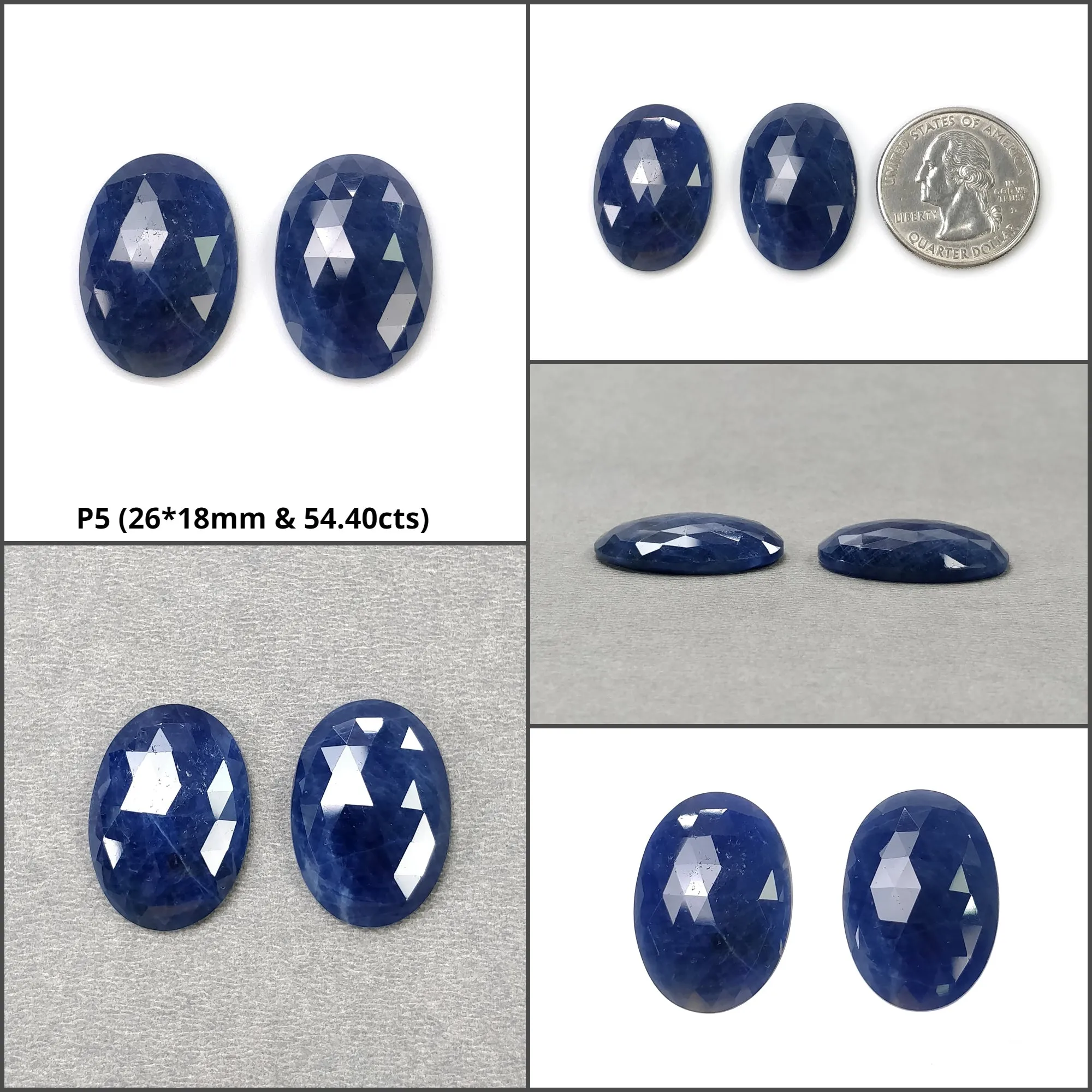 BLUE SAPPHIRE Gemstone Rose Cut : Natural Untreated Unheated Sapphire Oval Shape Pairs