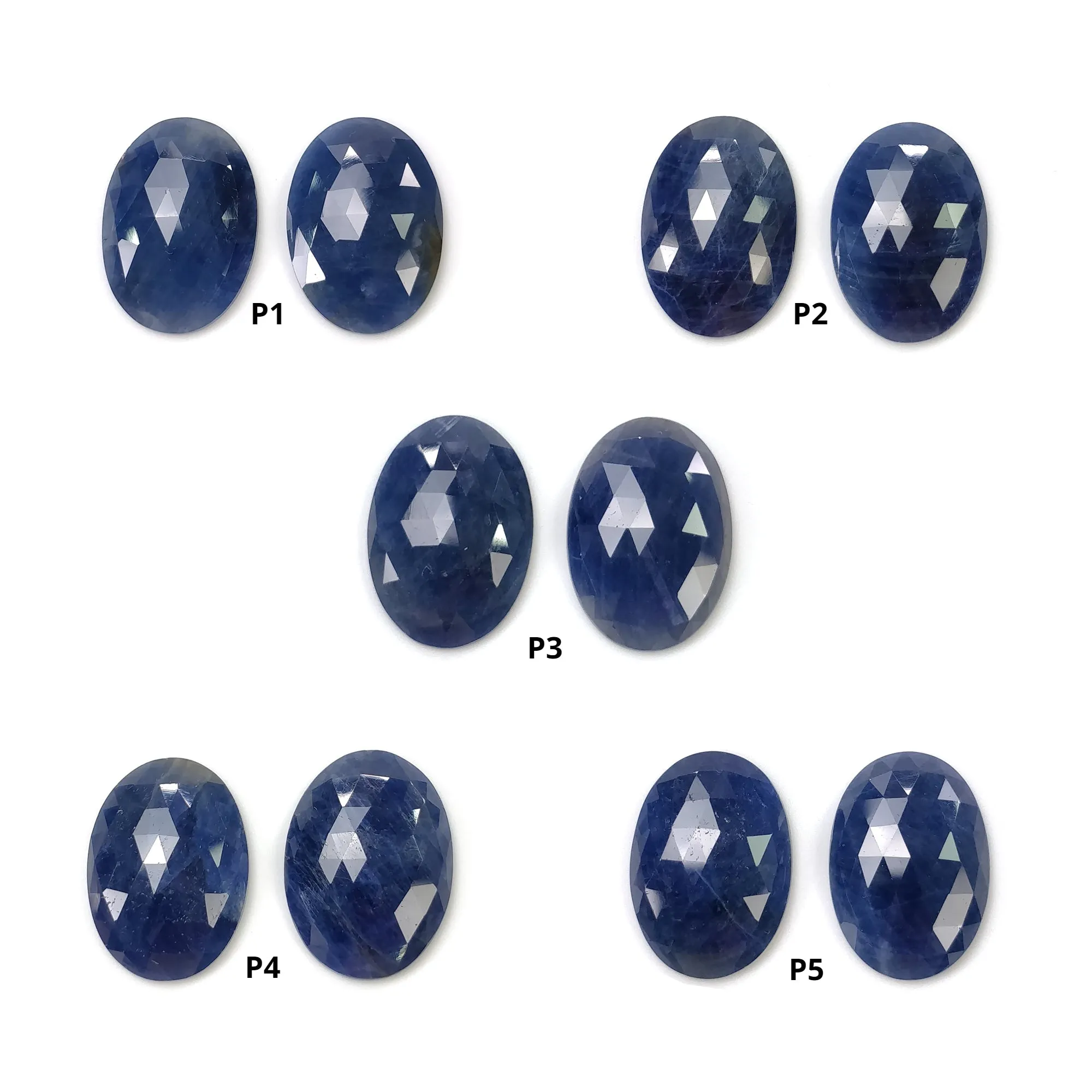 BLUE SAPPHIRE Gemstone Rose Cut : Natural Untreated Unheated Sapphire Oval Shape Pairs