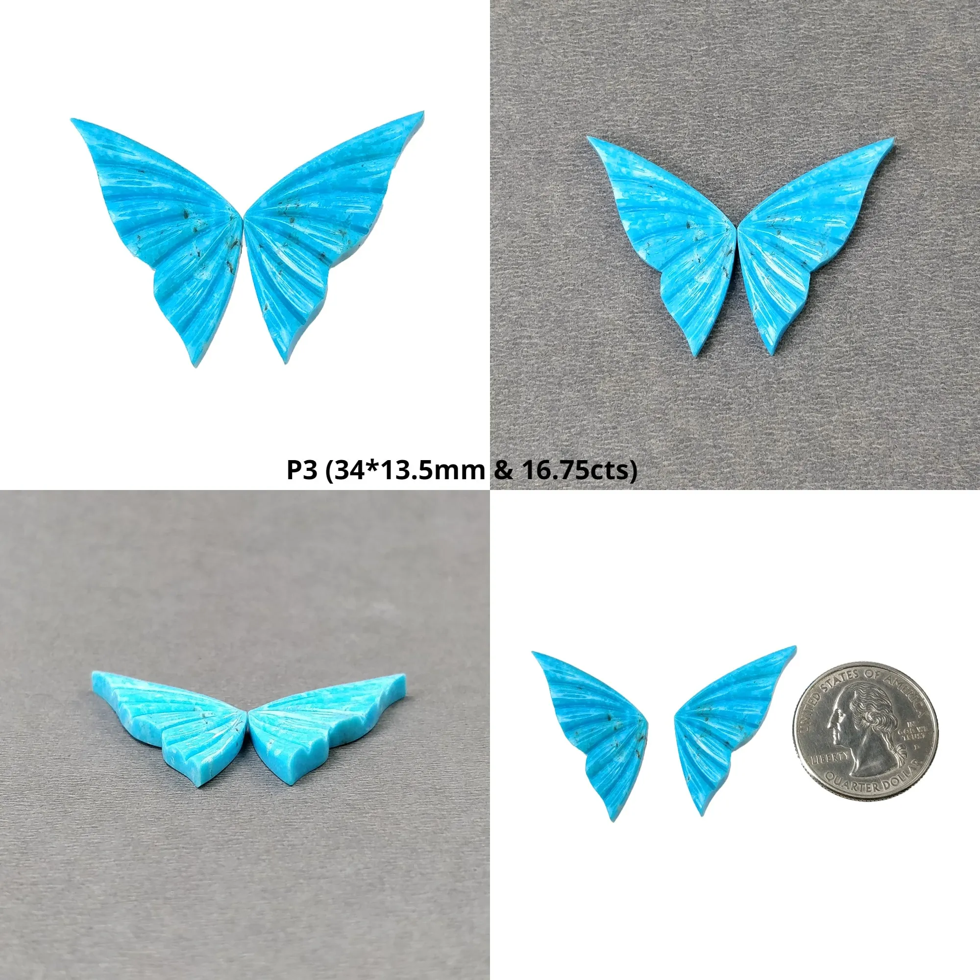 Blue TURQUOISE Gemstone Carving : Natural Untreated Unheated Arizona Turquoise Hand Carved Butterfly Pair