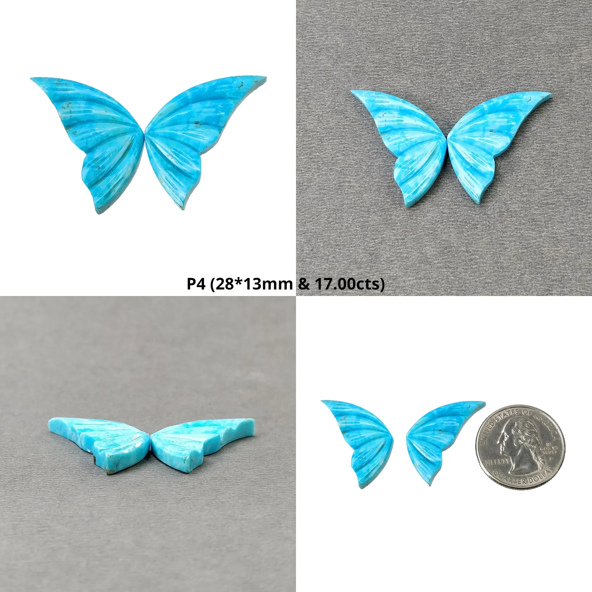 Blue TURQUOISE Gemstone Carving : Natural Untreated Unheated Arizona Turquoise Hand Carved Butterfly Pair