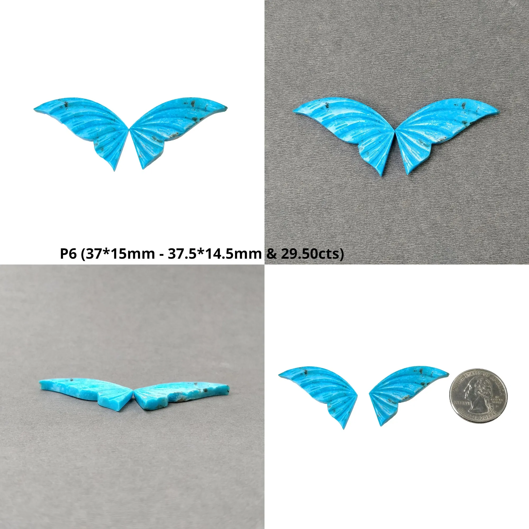 Blue TURQUOISE Gemstone Carving : Natural Untreated Unheated Arizona Turquoise Hand Carved Butterfly Pair