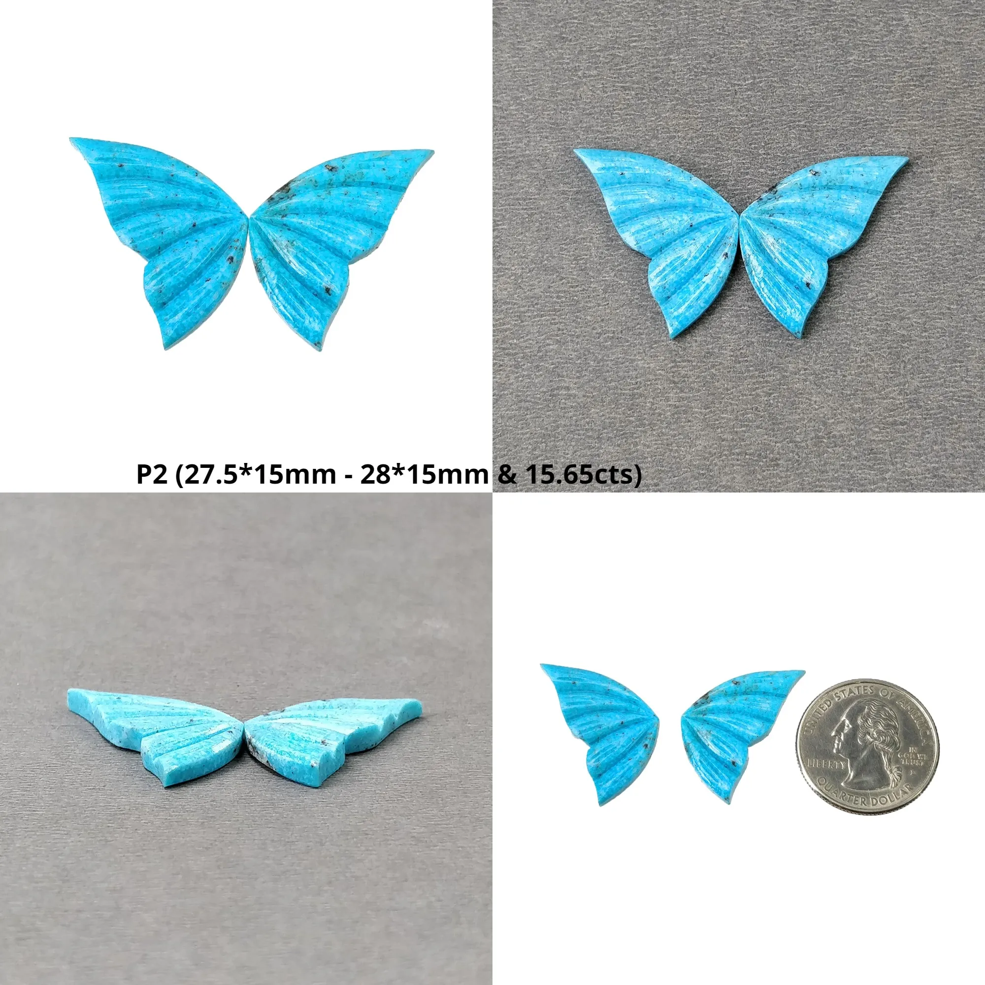 Blue TURQUOISE Gemstone Carving : Natural Untreated Unheated Arizona Turquoise Hand Carved Butterfly Pair