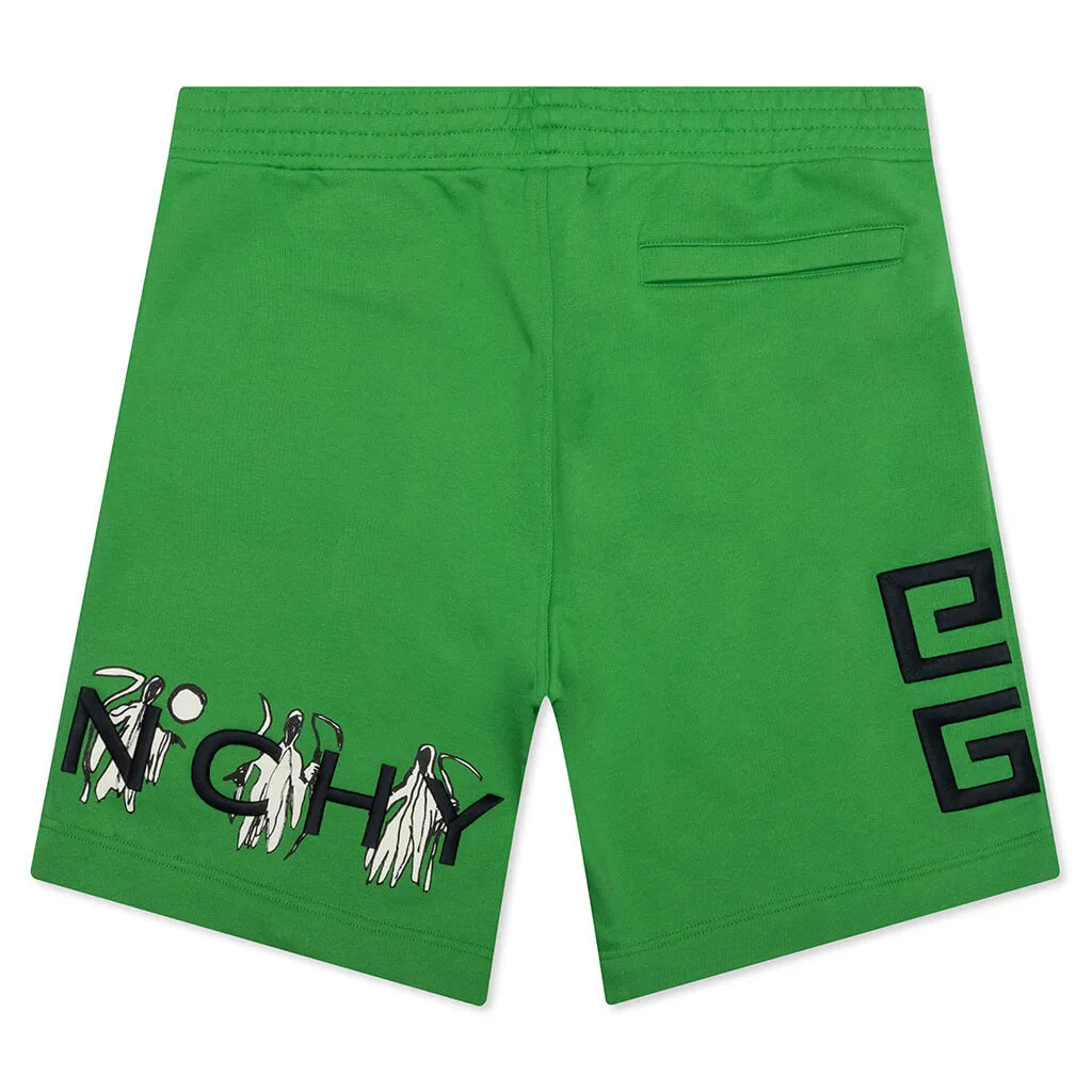 Boxy Fit Branding Embroidery Shorts - Apple Green