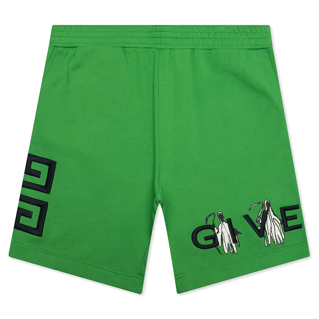 Boxy Fit Branding Embroidery Shorts - Apple Green