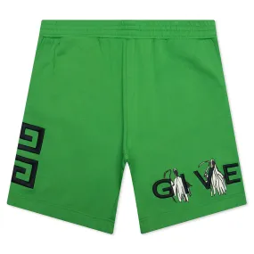 Boxy Fit Branding Embroidery Shorts - Apple Green