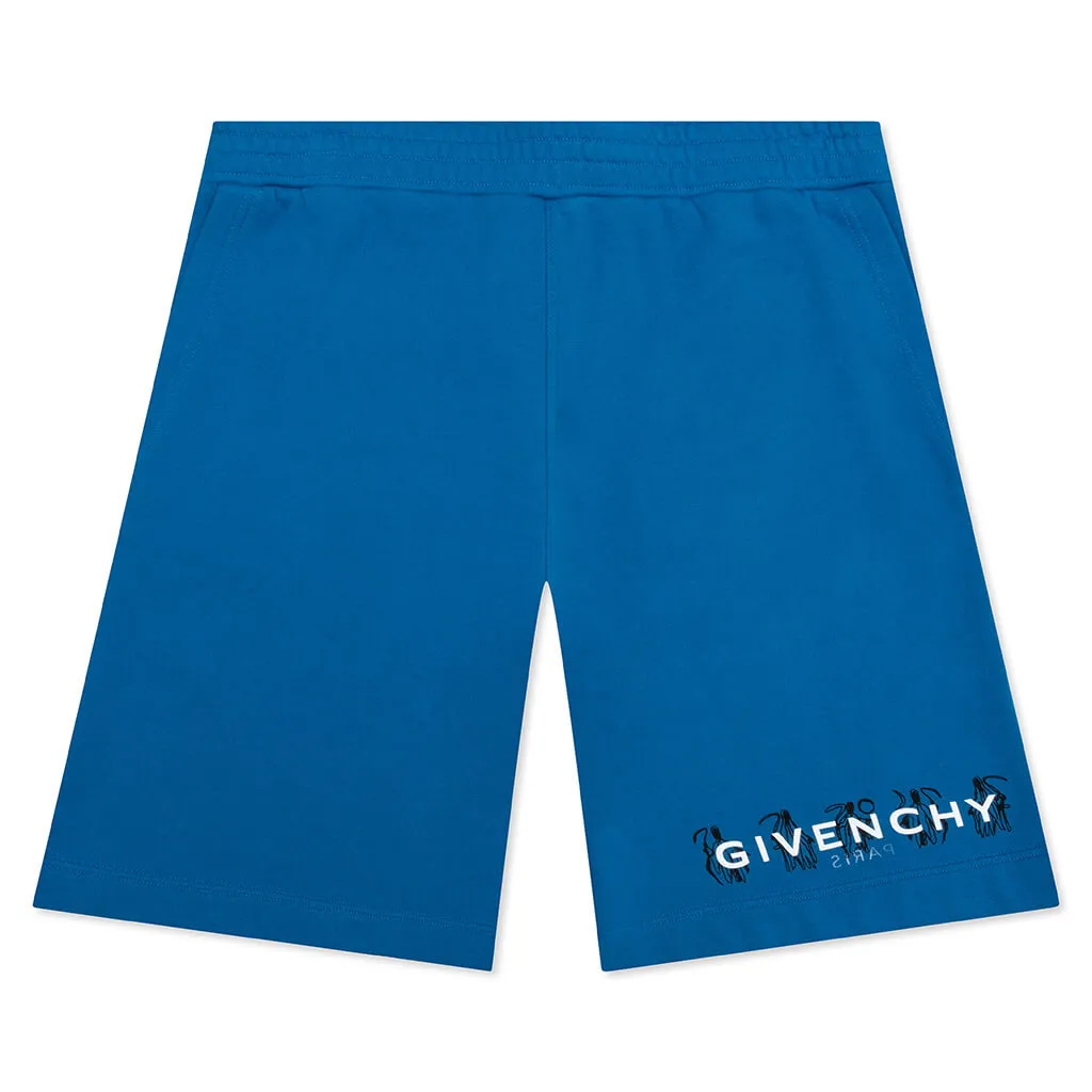 Boxy Fit Reverse Print Shorts - Bright Blue