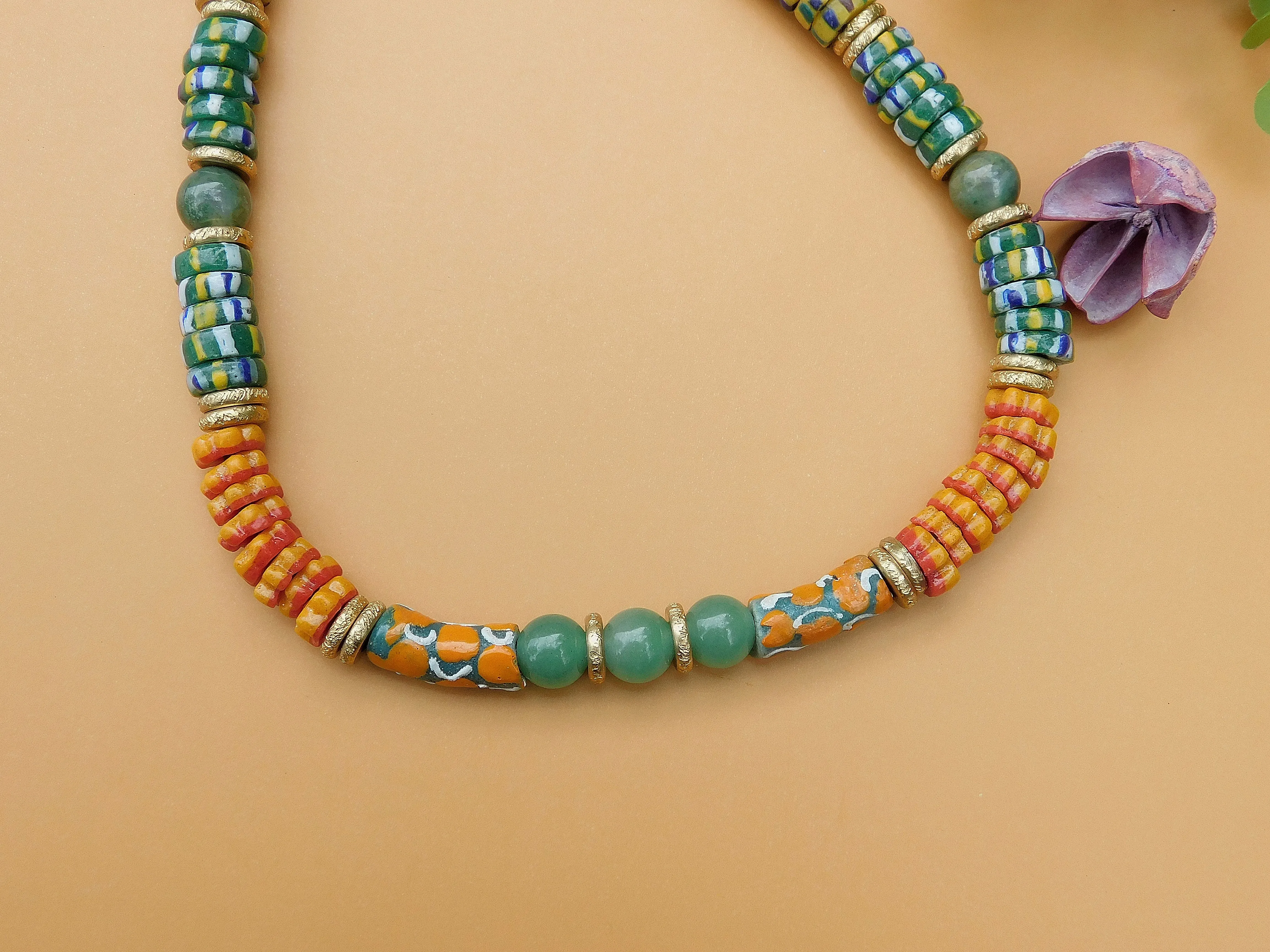 Chevron Style and Flower Krobo Necklace