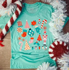 {CHRISTMAS JUMBLE UP} Pastel Shapes Mint Crew Neck Tee