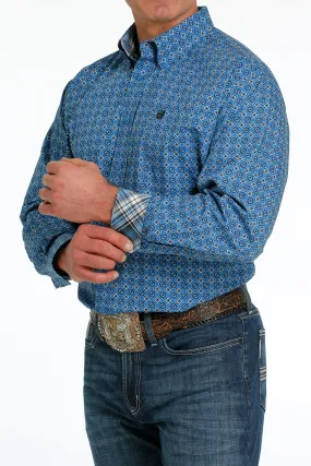 'Cinch' Men's Geo Print Classic Fit Button Down - Light Blue