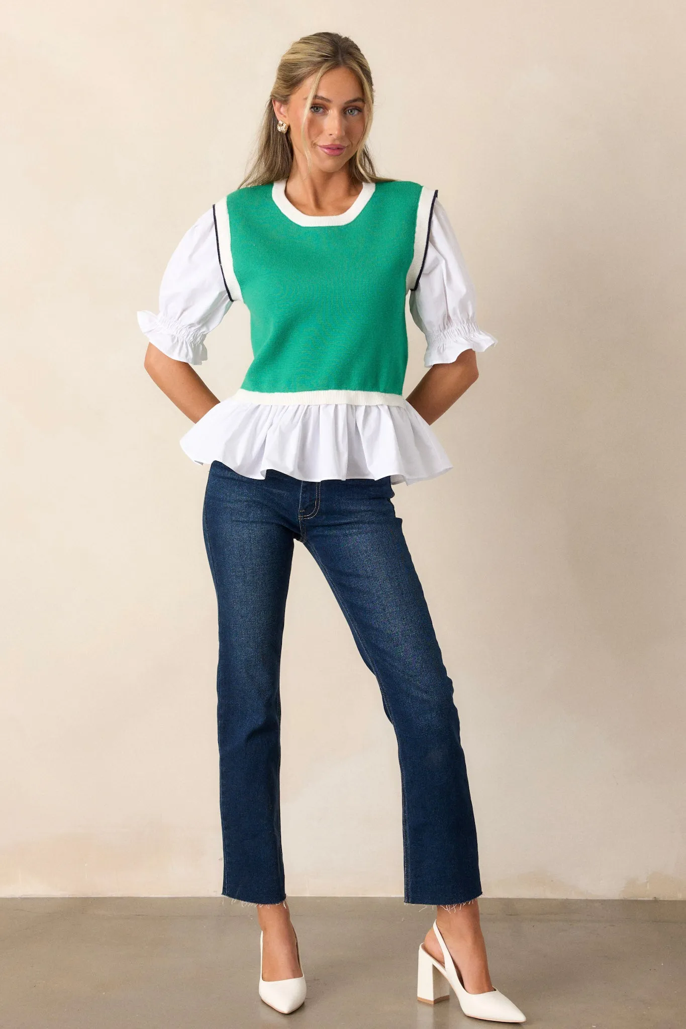 Classy Kelly Green Puff Sleeve Top