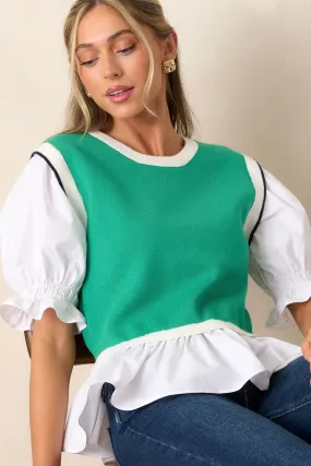 Classy Kelly Green Puff Sleeve Top