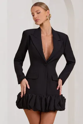 Cloud Catching | Black Tailored Blazer Mini Dress With Ruffled Hem