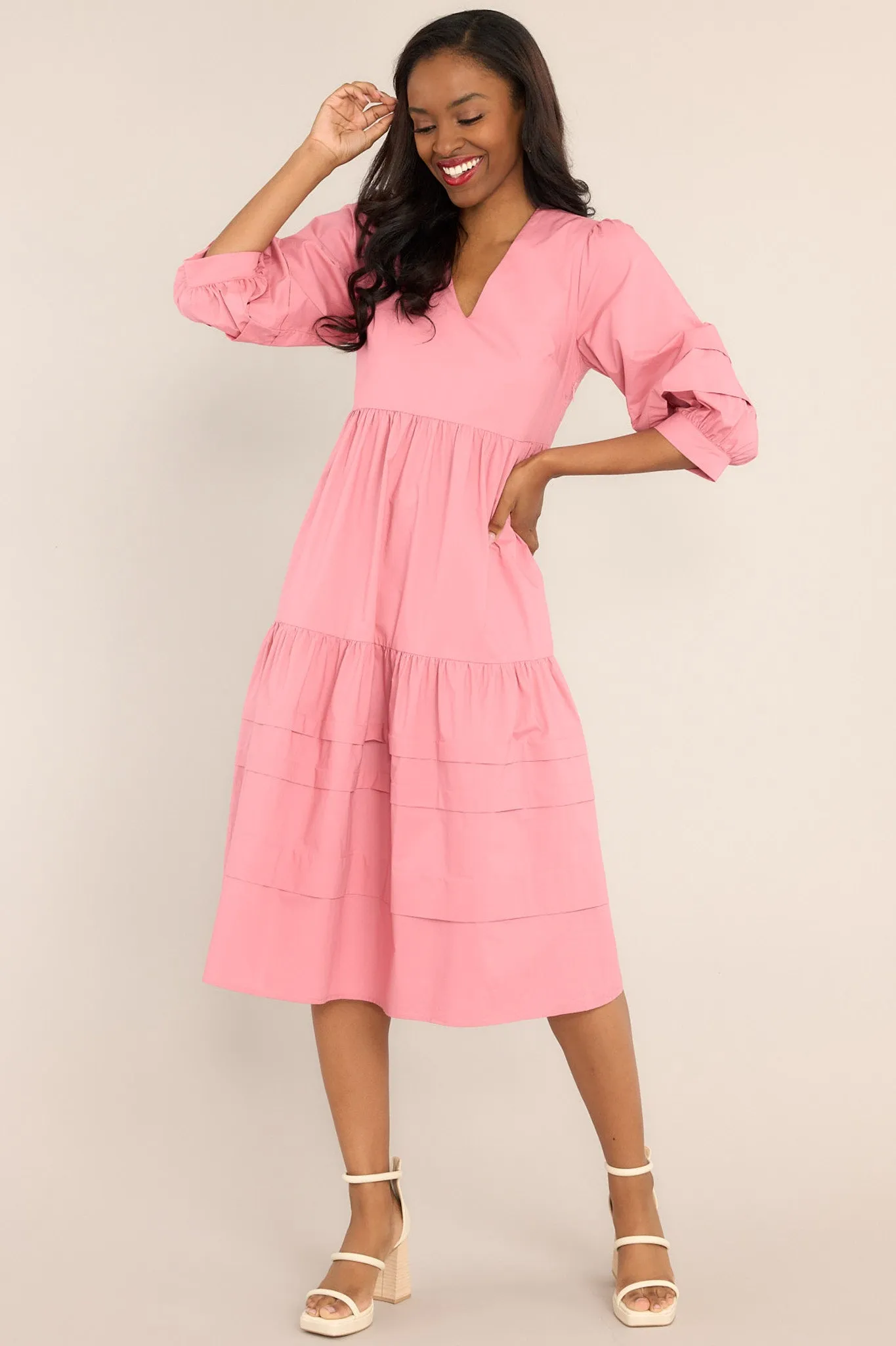 Cozy And Carefree Rose Elegance Midi Dress