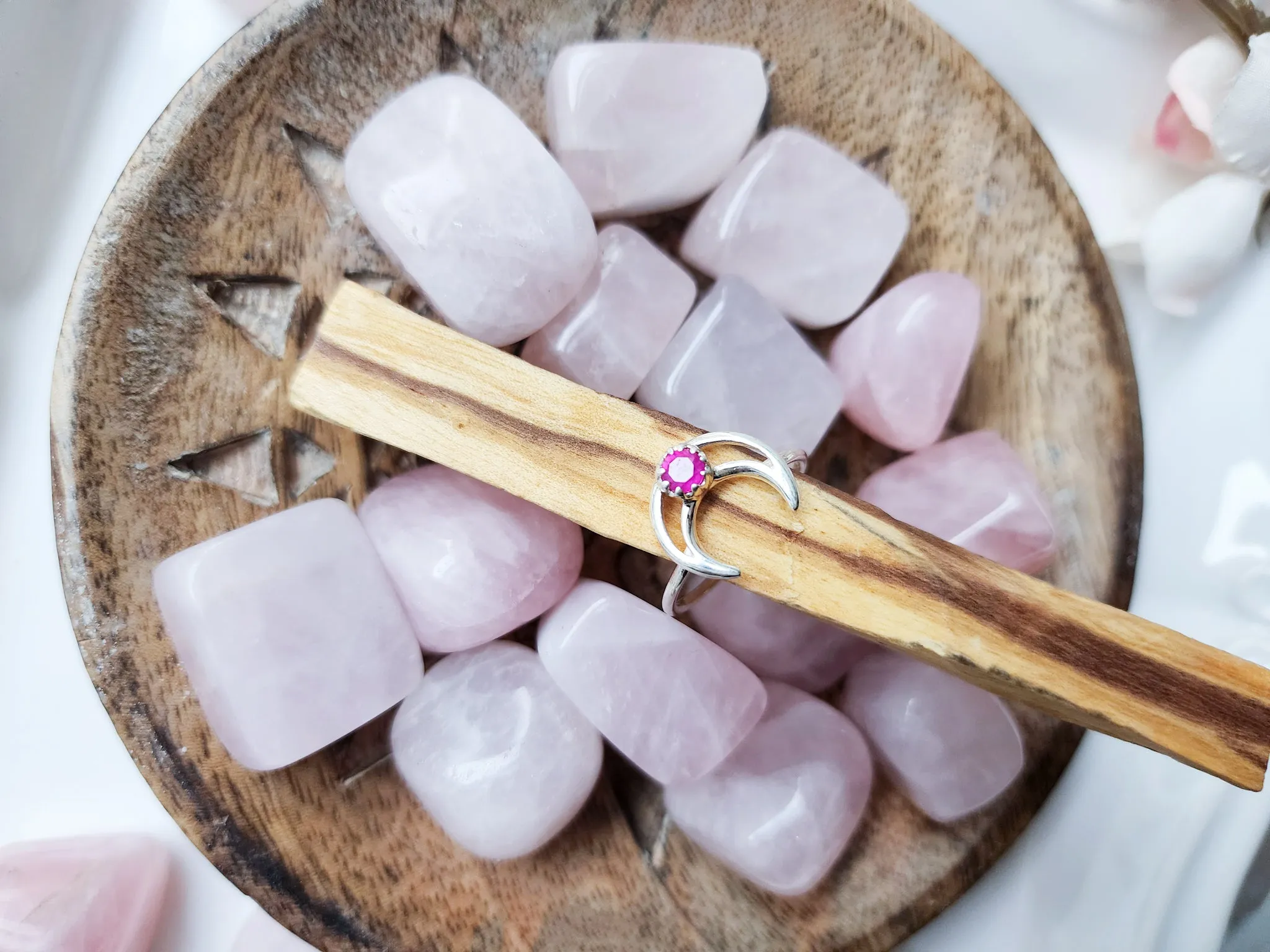 Crescent Moon Sterling Ring || Ruby