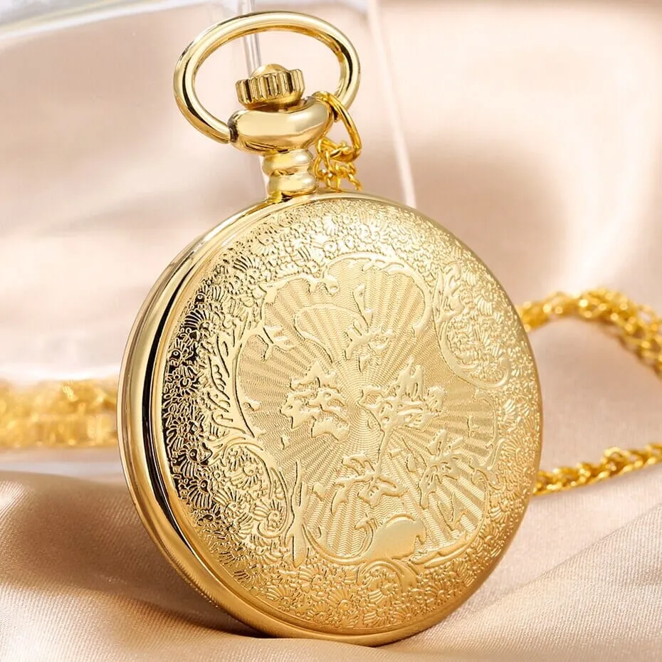 Crystal Diamond Bee Flowers Quartz Pocket Watch Necklace